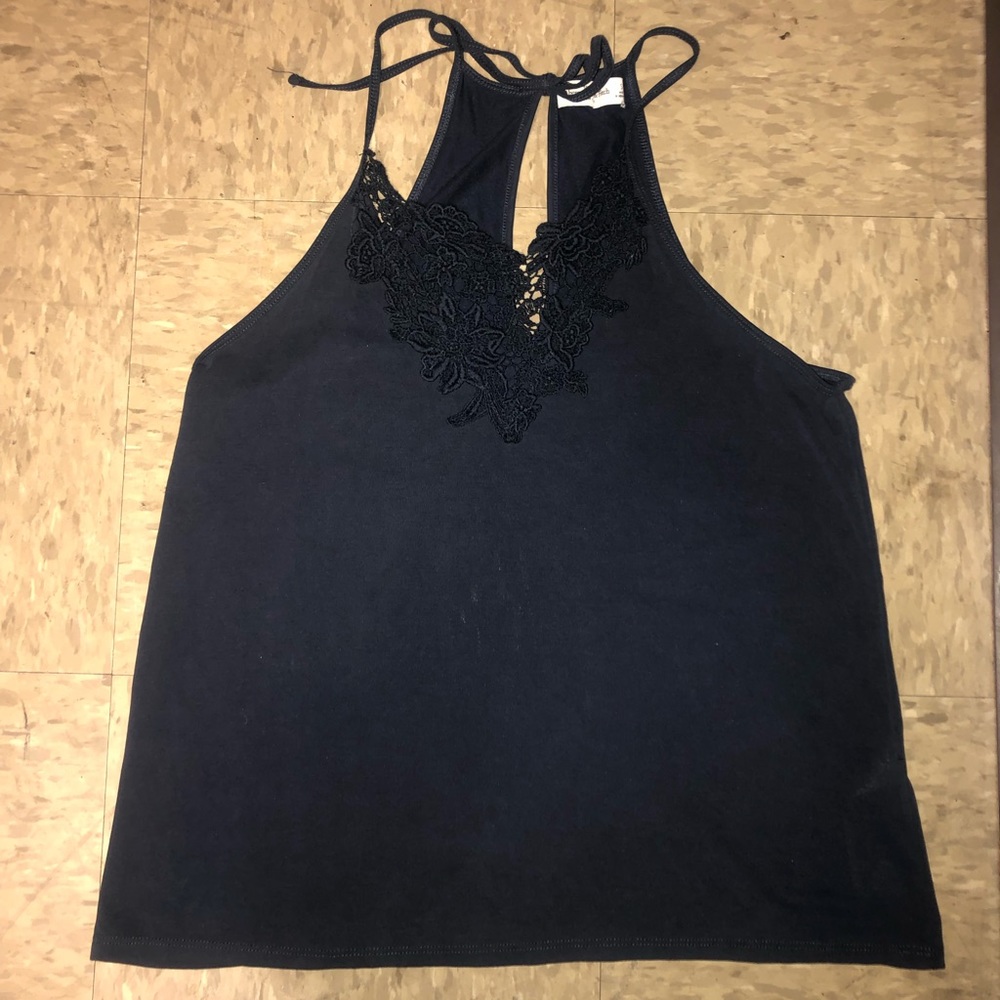 Navy Blue Flower Embroidered Shirt